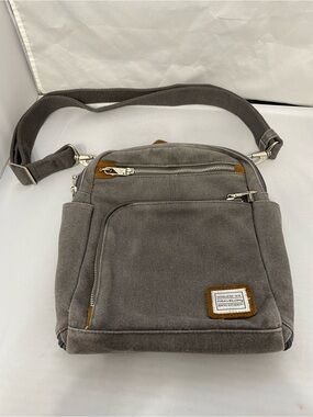 Travelon Gray Canvas Crossbody Bag with Tan Accents